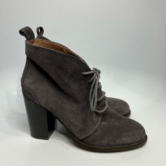 Seychelles Anthropologie Brand gray suede leather heel lace up booties size 9.5 - Picture 1 of 11